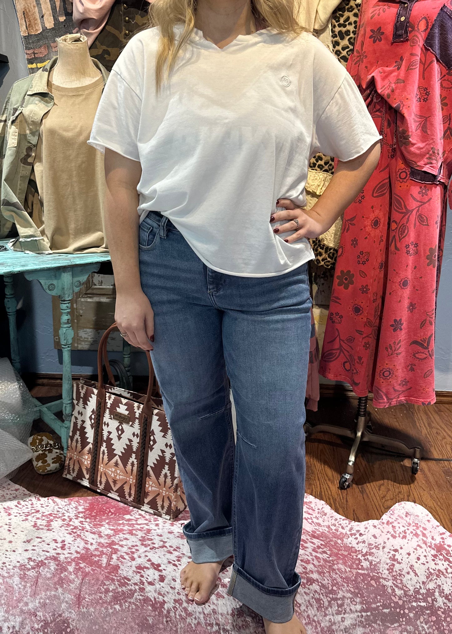 Risen Slouchy Cropped Barrel Jeans with Cuffed Hem