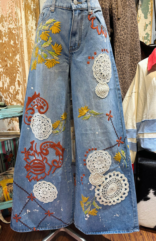 Oli & Hali Embroidered Wide Leg Pants