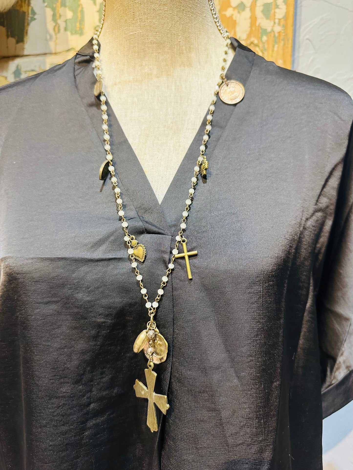 Cream Cross Charm Necklace