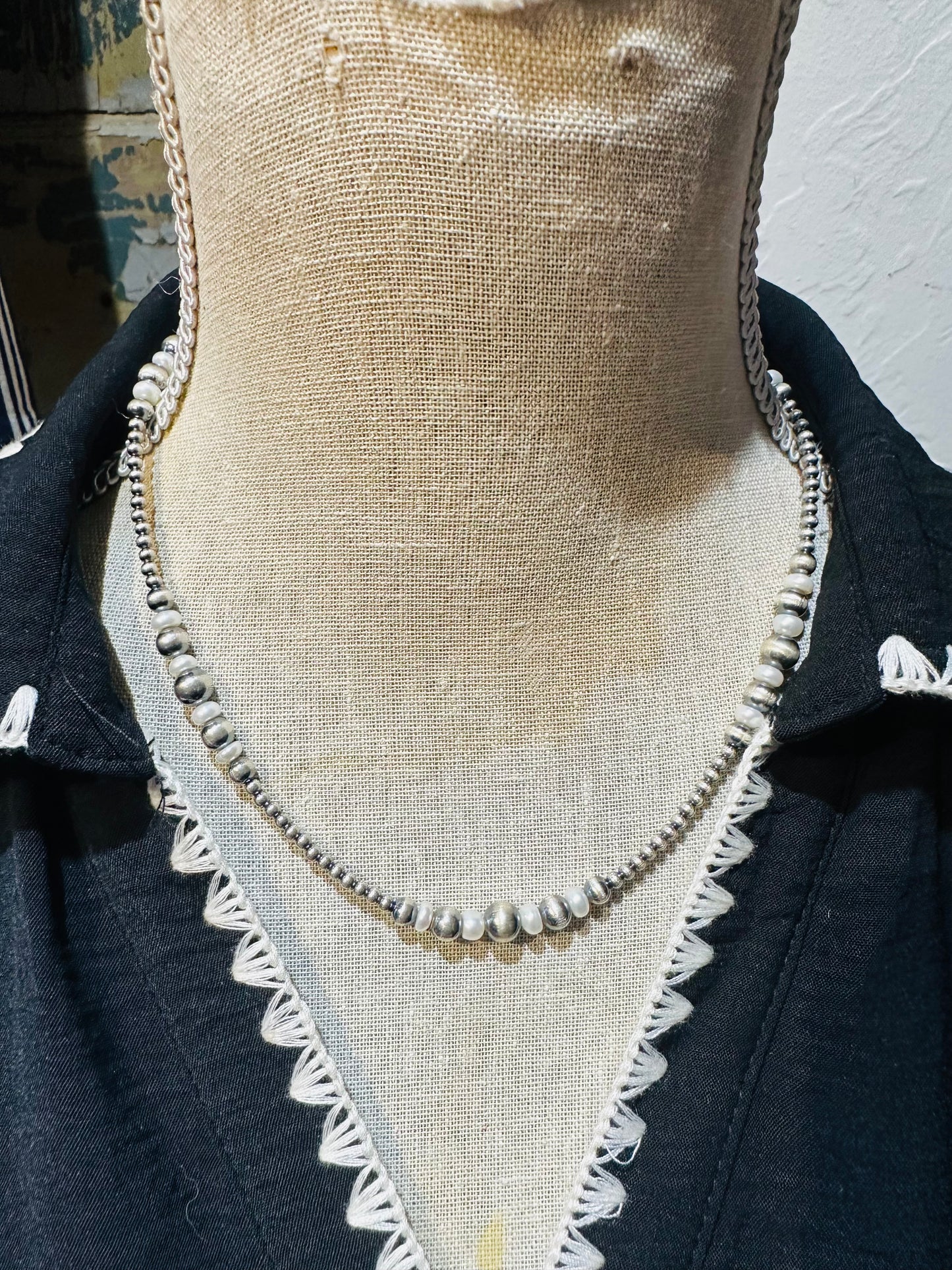 Navajo Freshwater Pearl & Silver Pearl Necklace