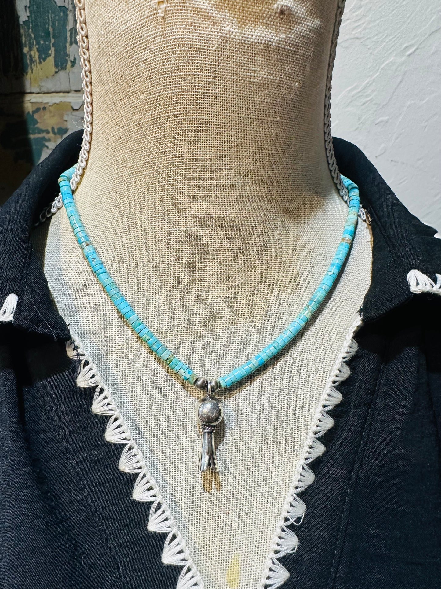 Navajo Turquoise & Sterling Squash Necklace