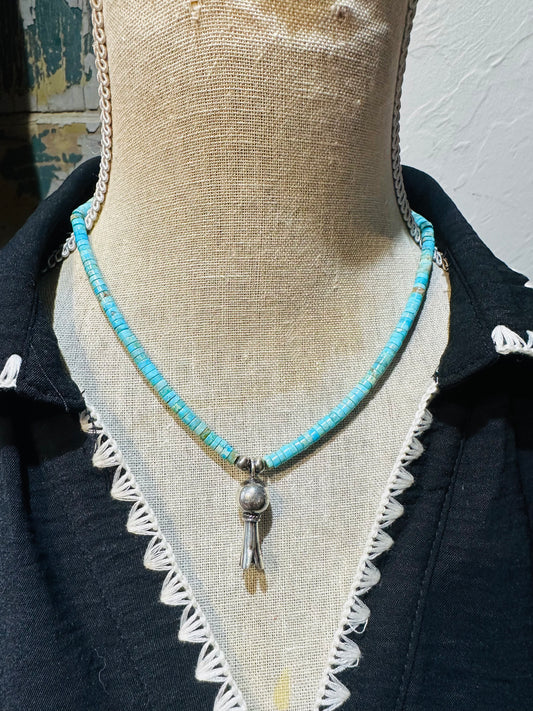 Navajo Turquoise & Sterling Squash Necklace