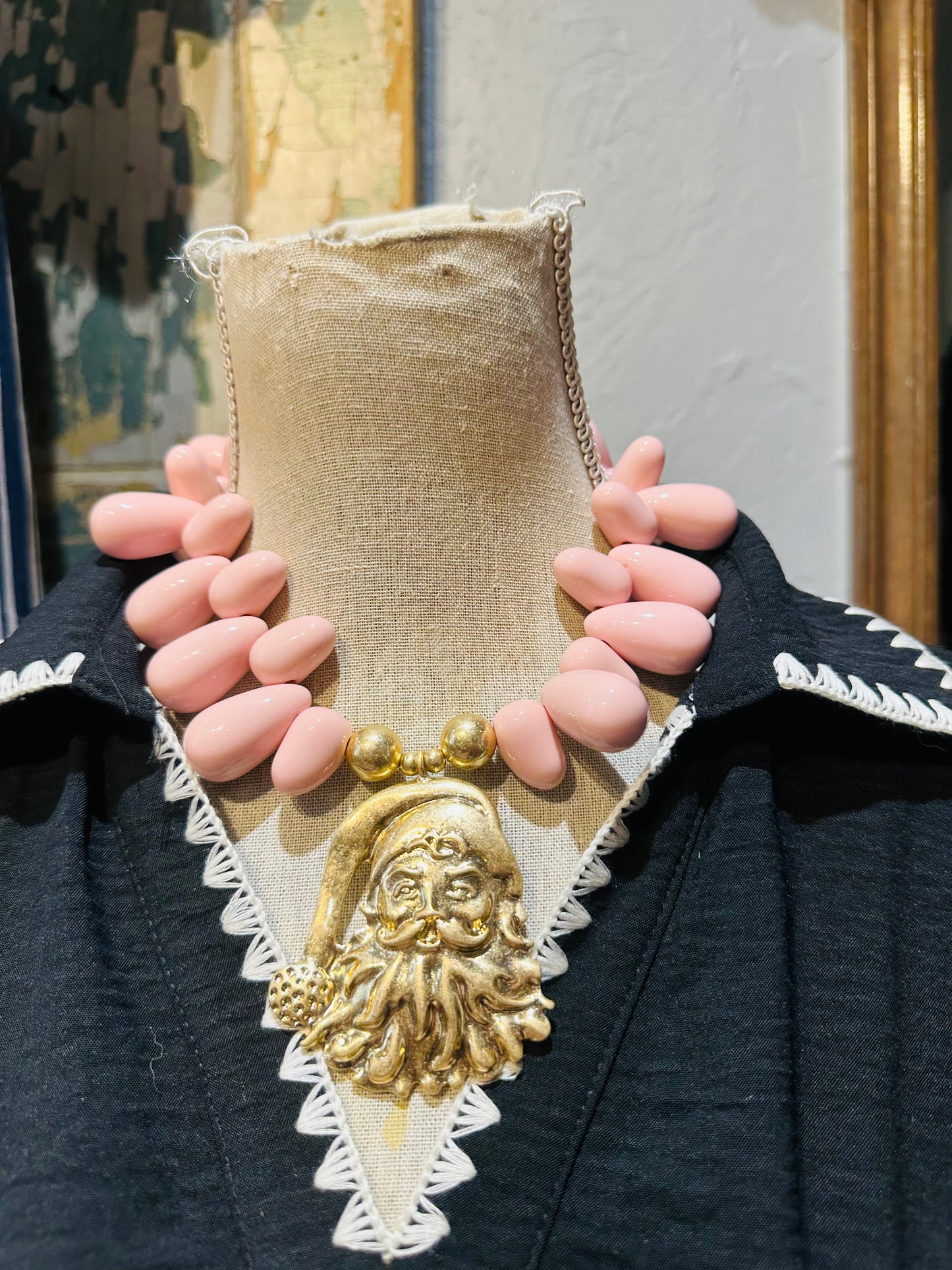 Pink Bead Santa Necklace