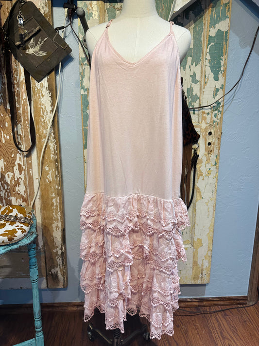 A Rare Bird Vintage Pink Ruffle Slip Dress