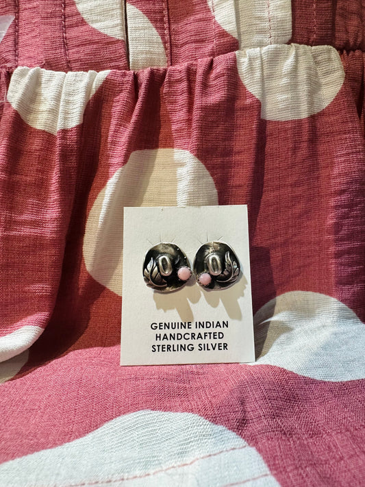 Navajo Pink Conch Cowboy Hat Earrings