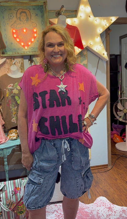 Blue Velvet Pink Star Child Top
