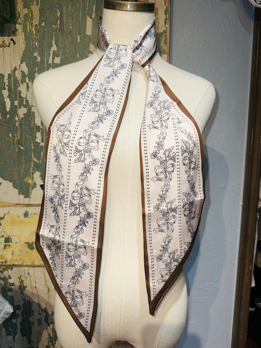 Light Pink and Brown Floral Bow Twilly