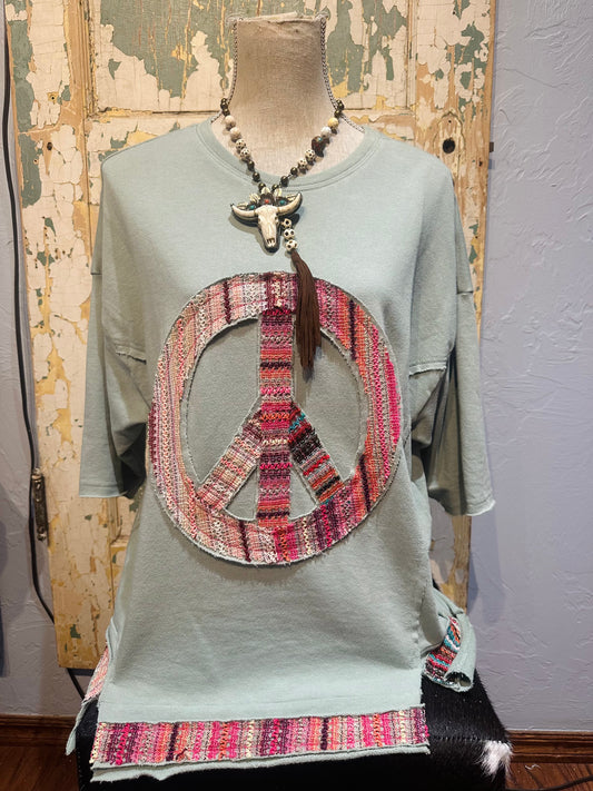 Teal Peace Sign Sweatshirt Top