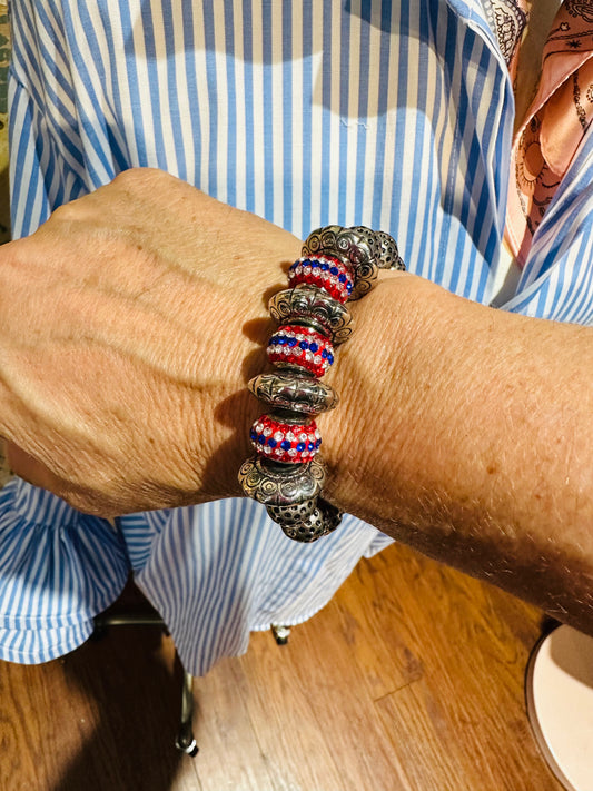 Red, White, and Blue Crystal Beaded Bracelet