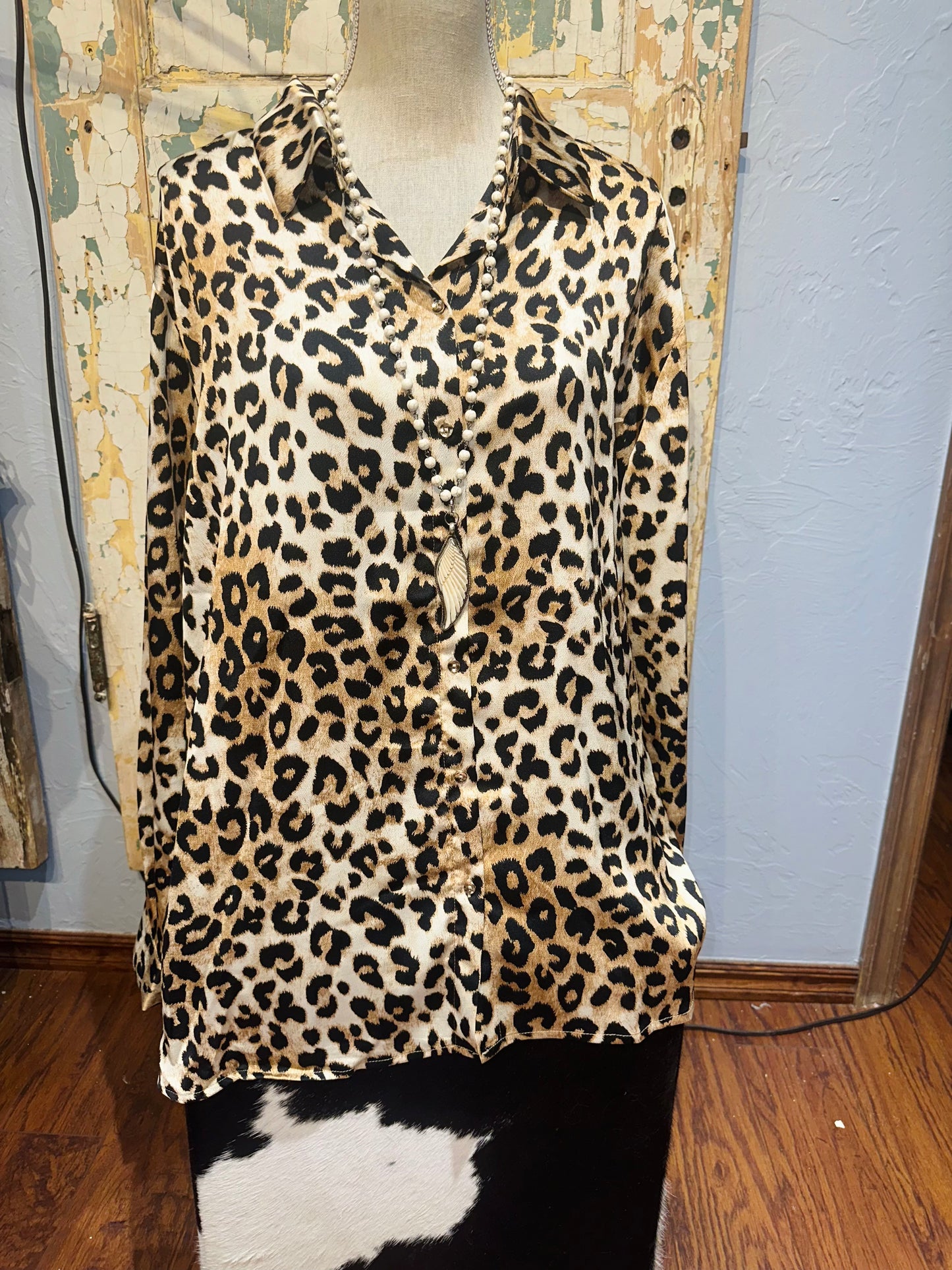 Silky Cheetah Print Long Sleeve Top