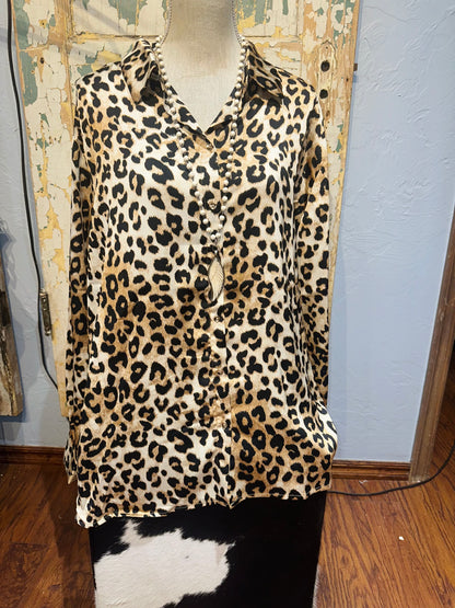 Silky Cheetah Print Long Sleeve Top