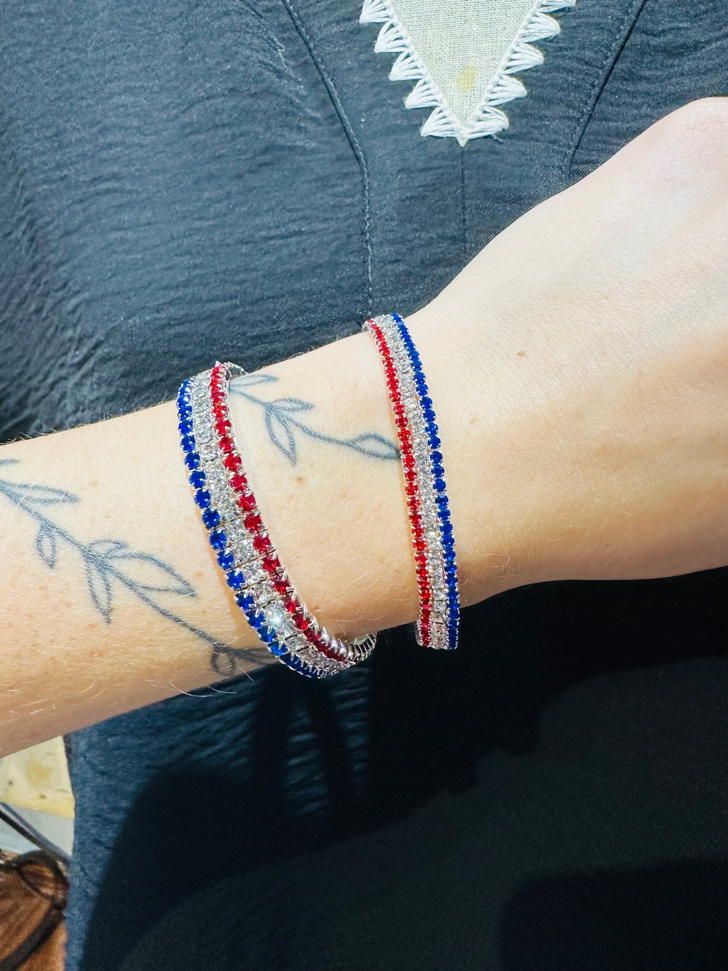 Red White and Blue Stretchy Tennis Bracelets