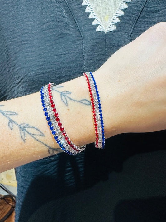 Red White and Blue Stretchy Tennis Bracelets