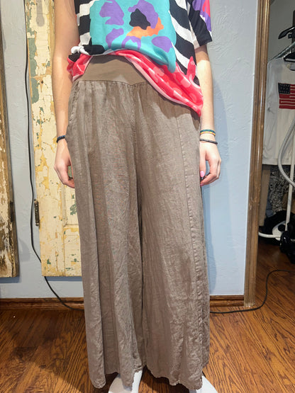 Tan Linen Straight Leg Pants