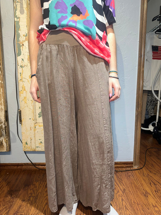Tan Linen Straight Leg Pants