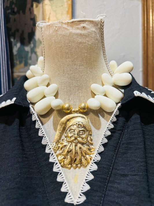 Cream Bead Santa Necklace