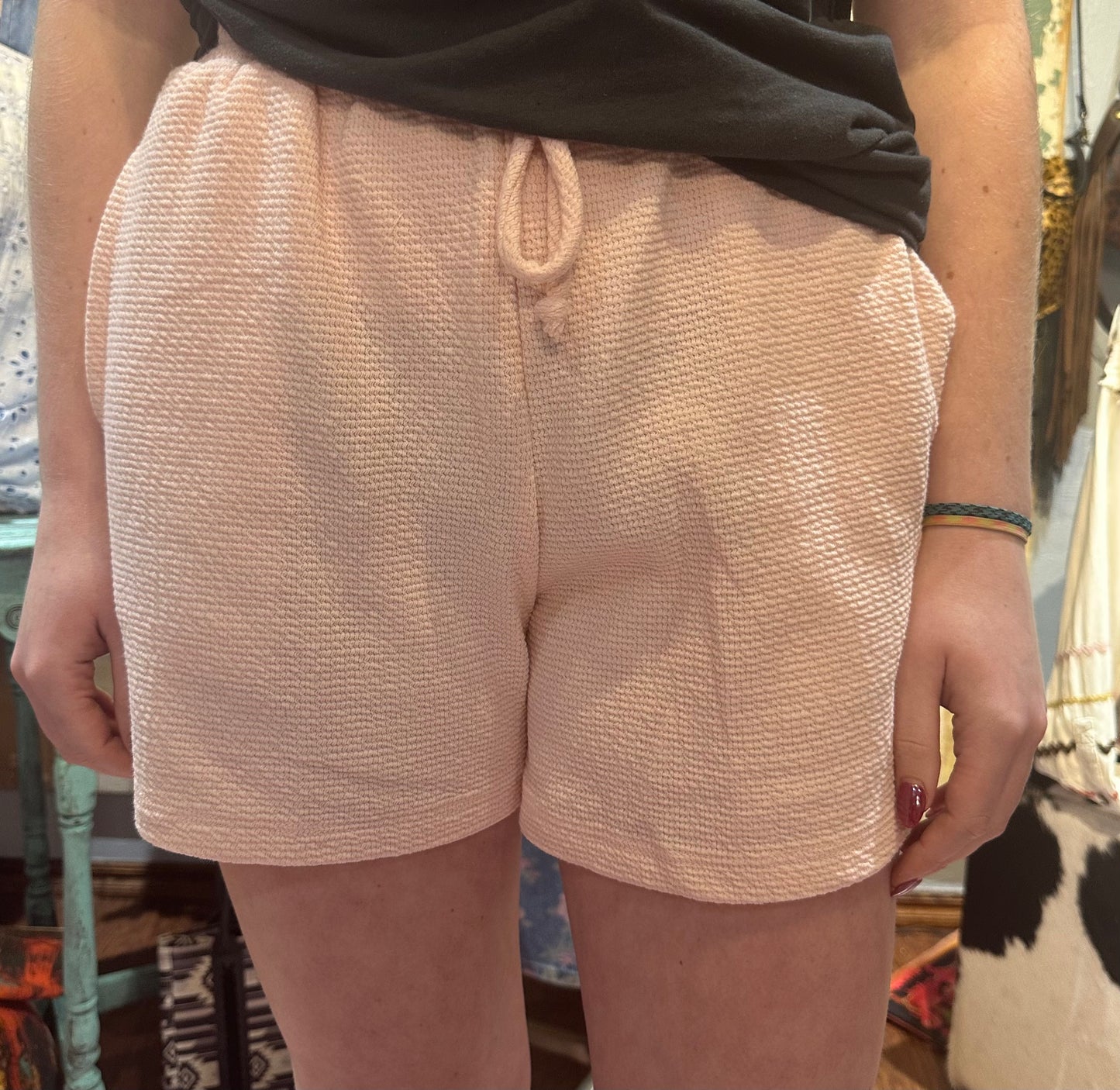 Drawstring Knit Shorts Blush Pink