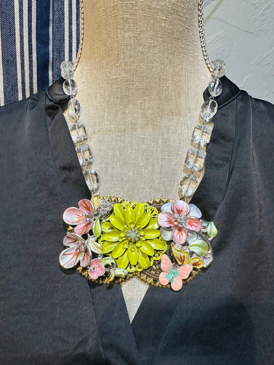Vintage Broach Colorful Flower Necklace