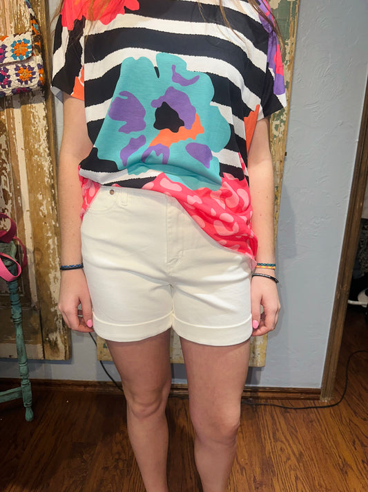 Judy Blue White Cuffed Denim Shorts