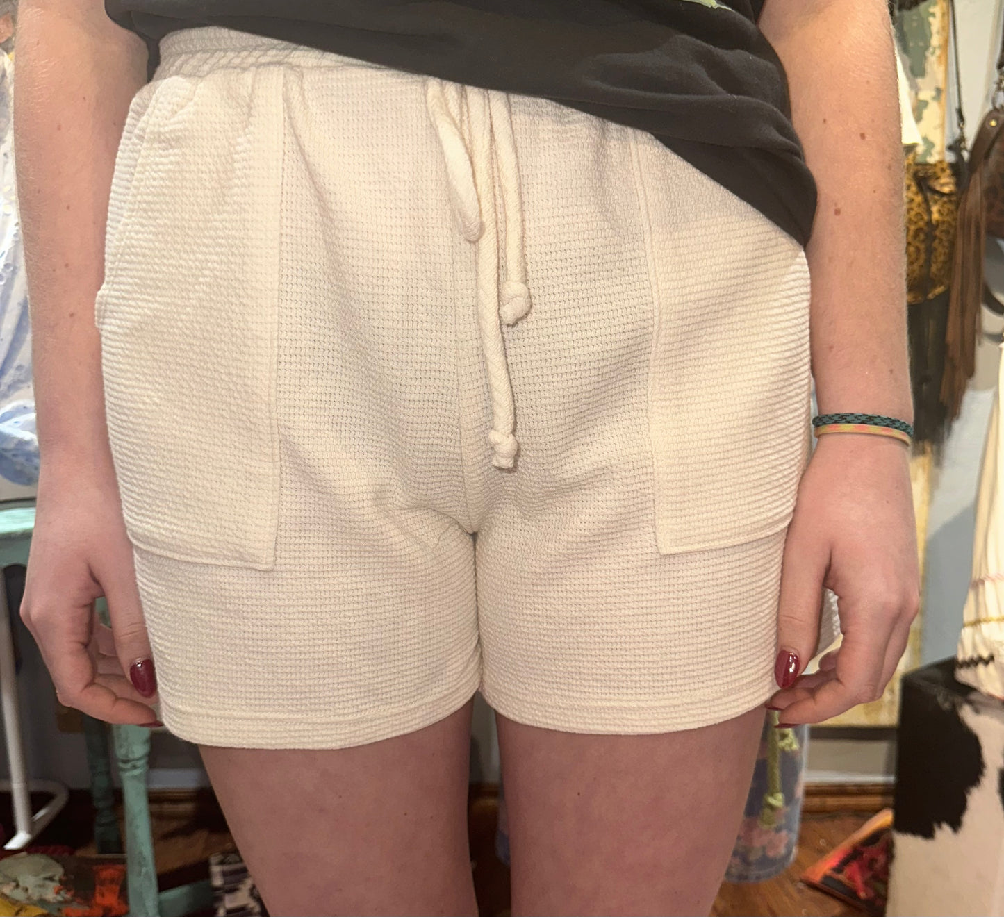 Drawstring Knit Shorts Cream