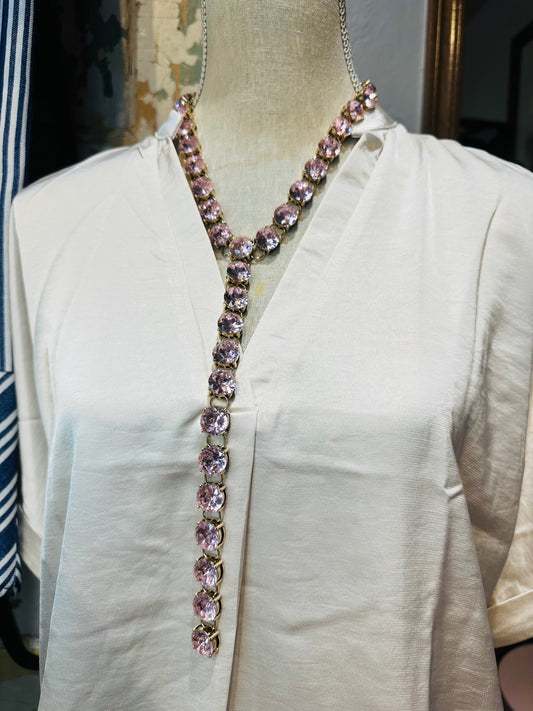 Gold Pink Bling Lariat Necklace