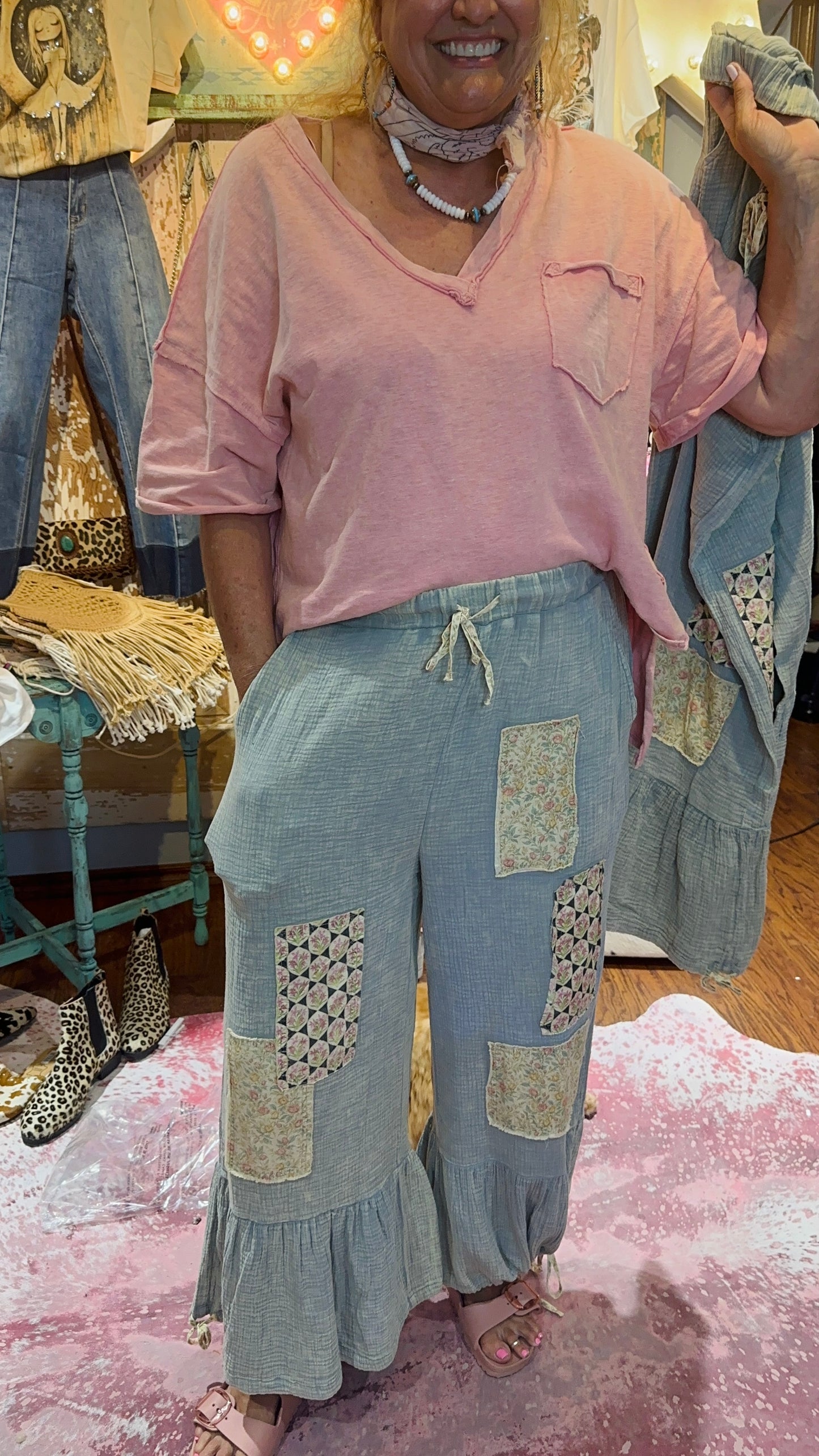 BlueVelvet Blue Patchwork Pants