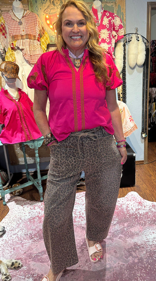 RISEN Leopard Crop Barrel Jeans