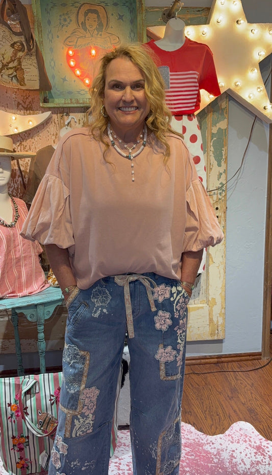 Oli & Hali Blush Pink Bubble Sleeve Top