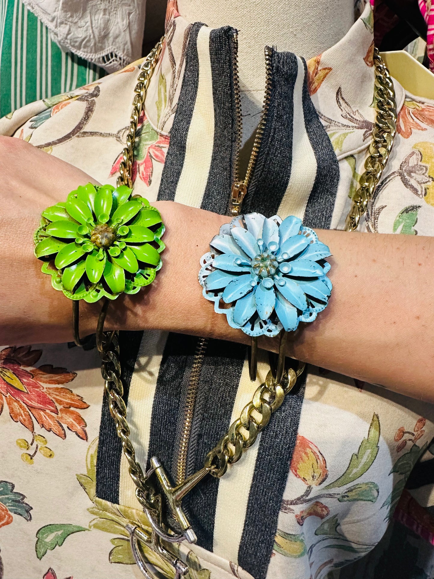 Bronze Flower Hinge Cuffs