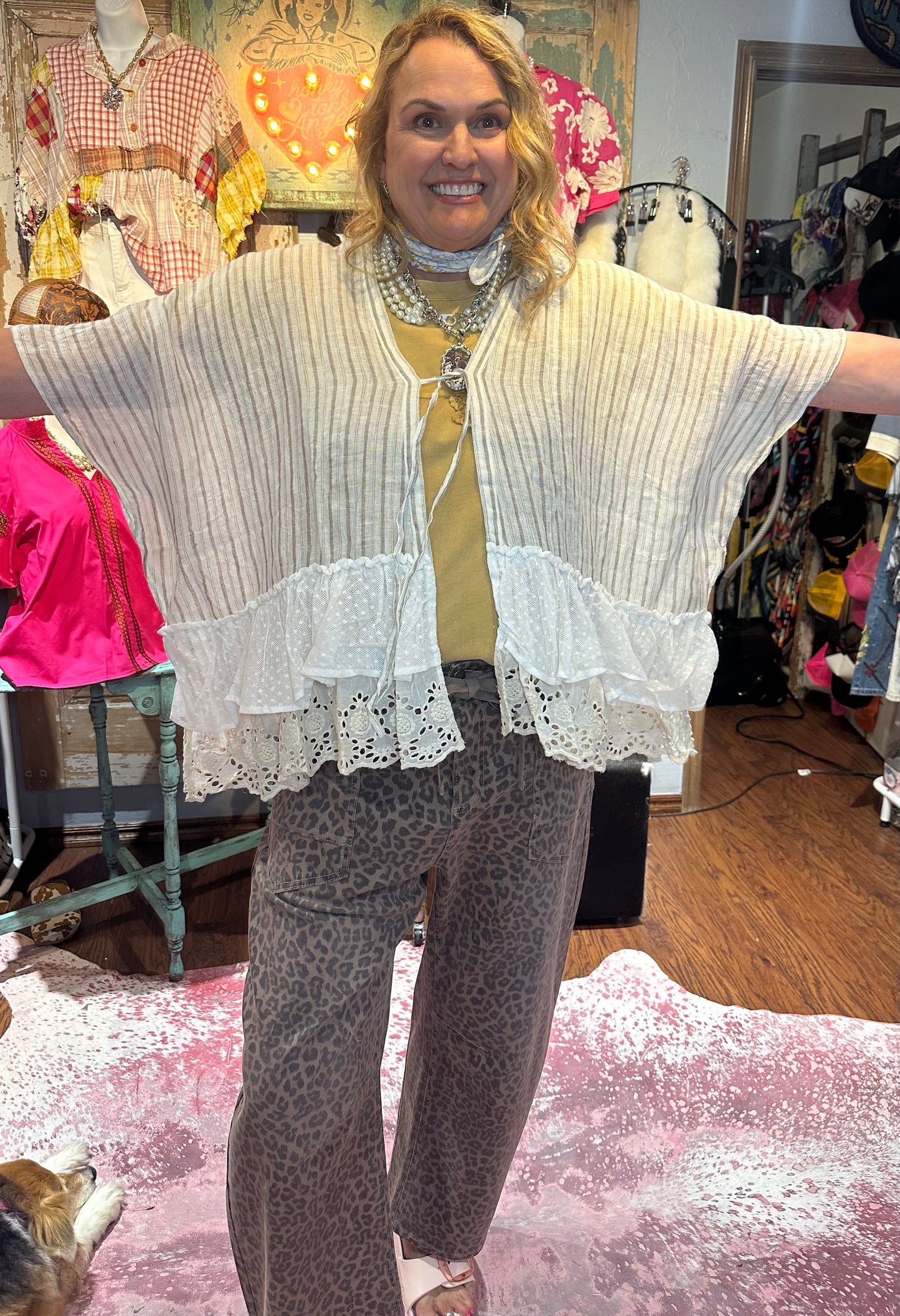 POL Natural Multi Cardigan with Lace