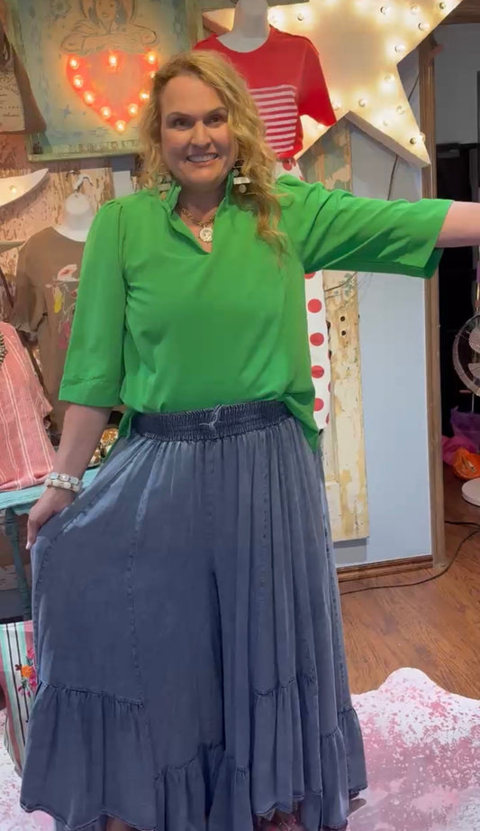 Kelly Green Ruffle Neck Top