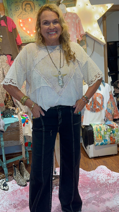 Oli & Hali Lavender Lace Eyelet Top