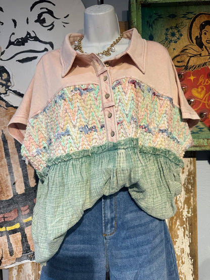 Oli & Hali Collared Half Placket Top Blush