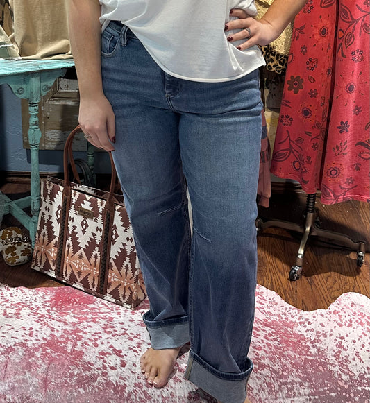 Risen Slouchy Cropped Barrel Jeans with Cuffed Hem