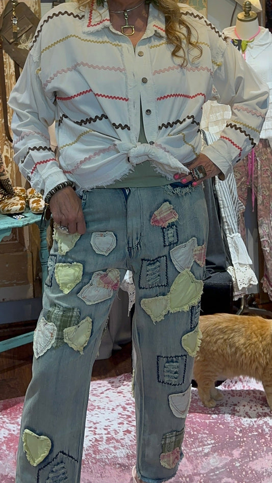 Blue Velvet Heart Patchwork Denim