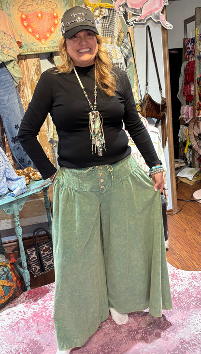 Oli & Hali Green Washed Wide Leg Pants