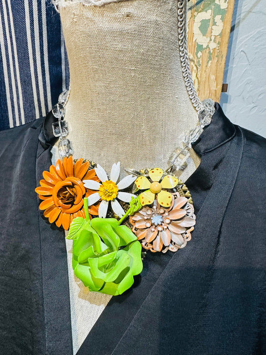 Vintage Broach Colorful Flower Necklace