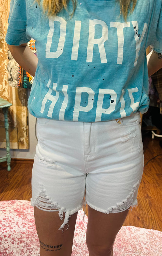 Risen High Rise Distressed Mid Thigh Shorts