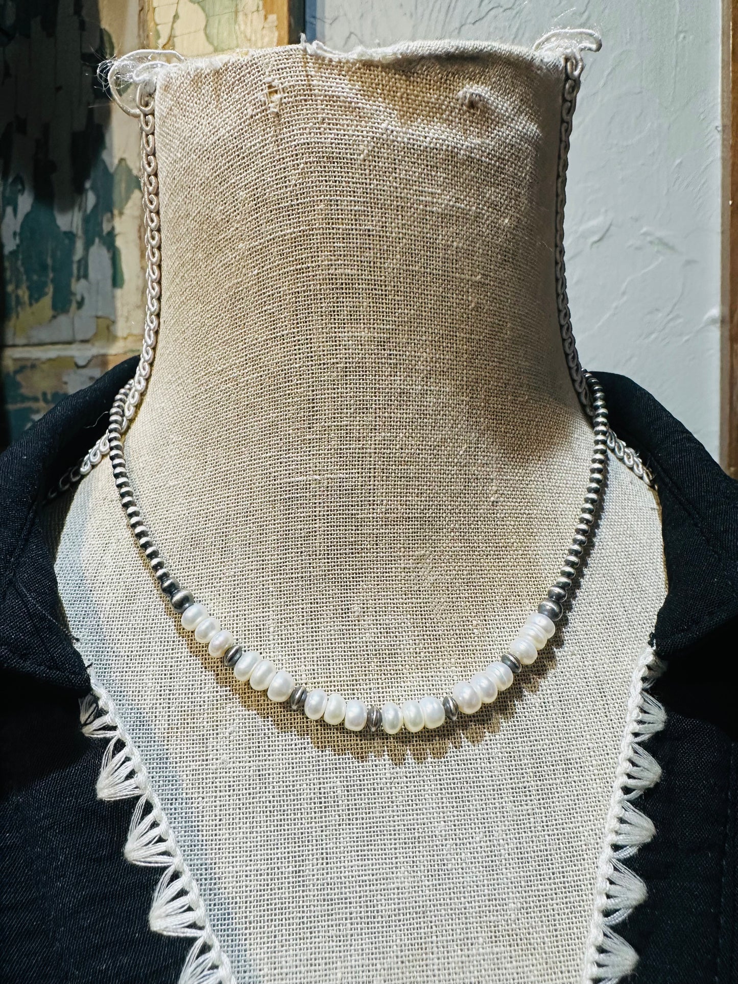 Navajo Freshwater Pearl & Silver Pearl Necklace