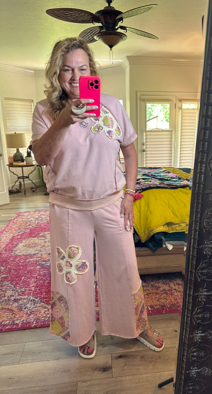 Pink Sweatsuit with Flowers Set