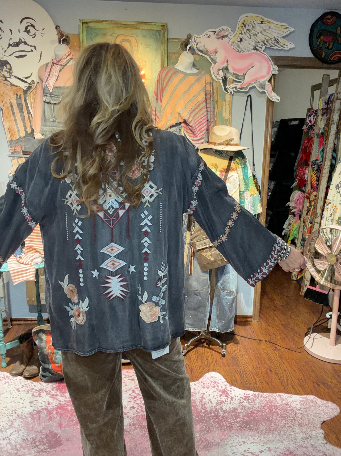 Blue Velvet Floral Embroidered Kimono