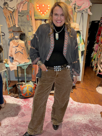 Risen High Rise Wide Leg Mocha Corduroy Pants