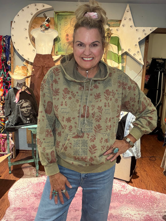 Easel Olive Cowboy Hoodie Sweatshirt