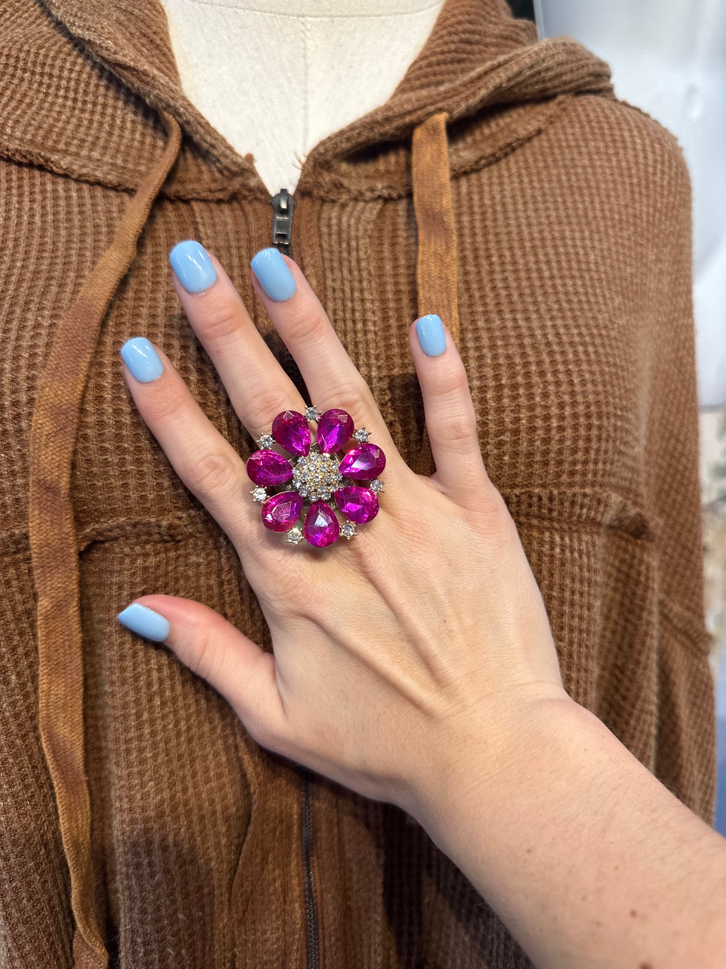 Pink Crystal Stretchy Flower Ring