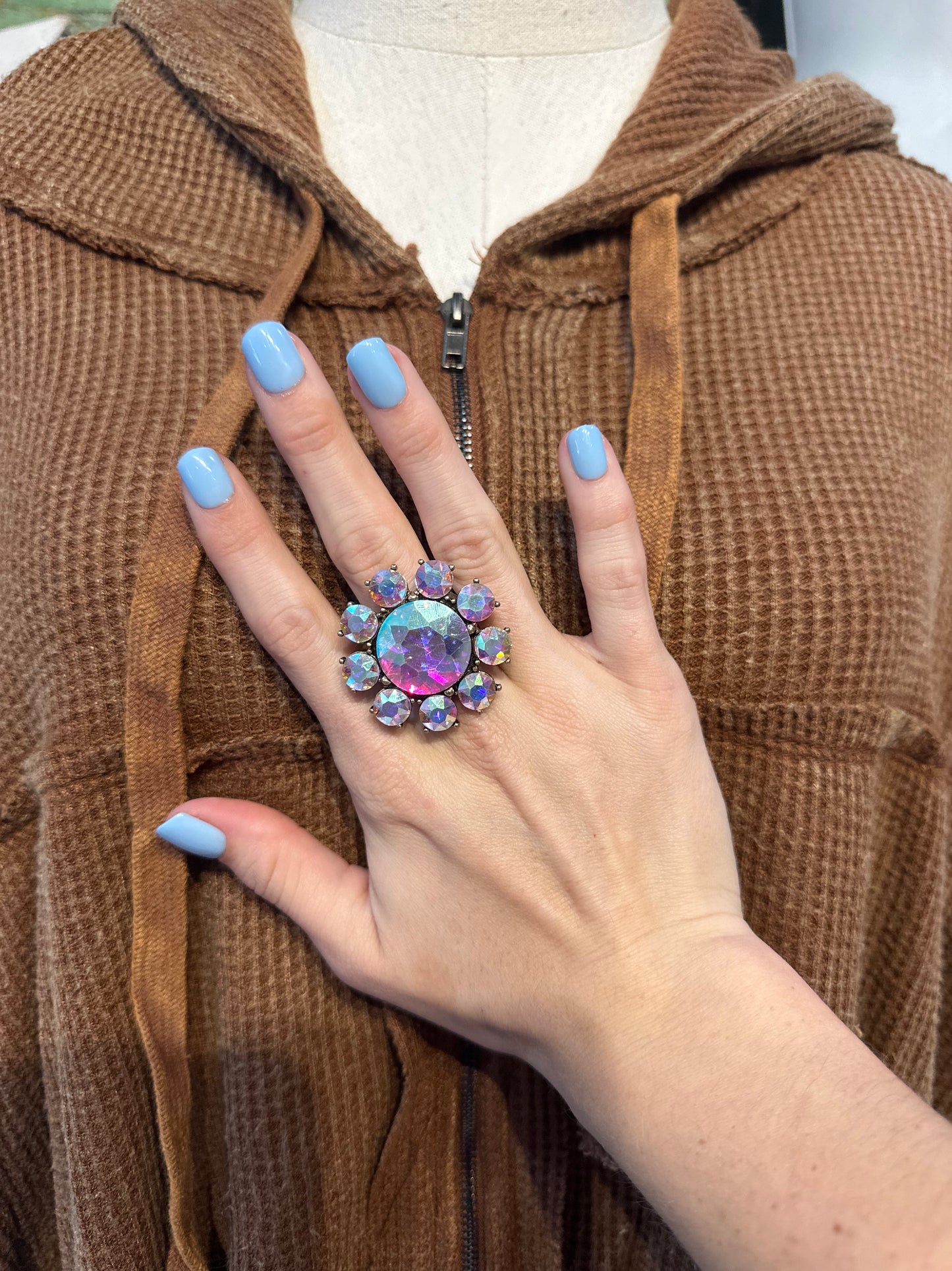 AB Crystal Stretchy Flower Ring