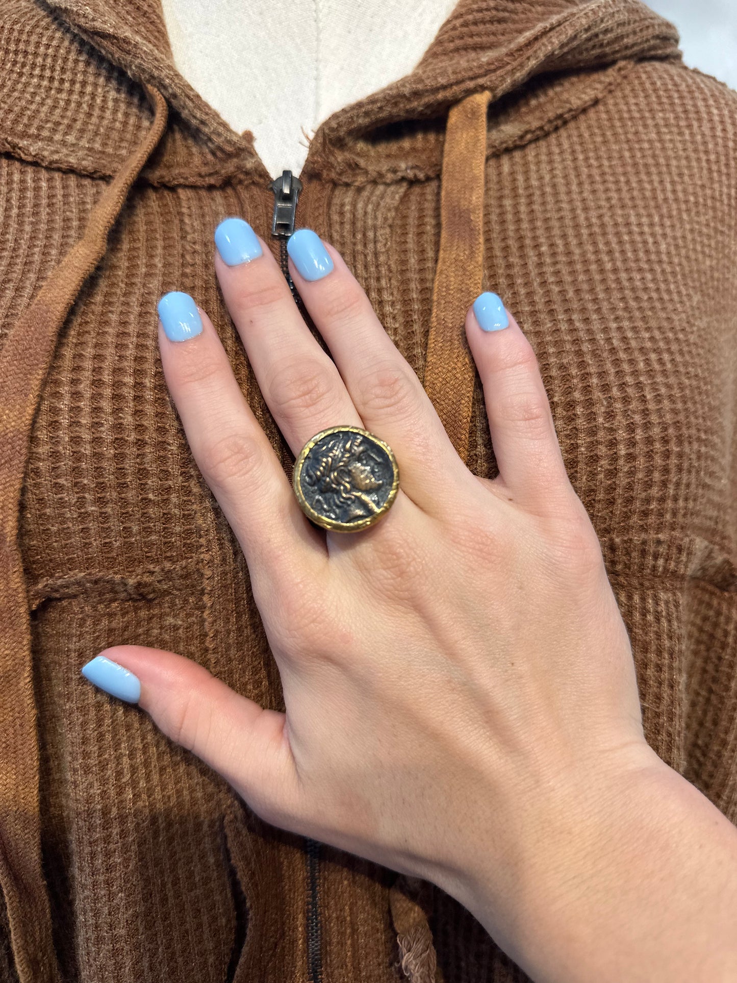 Gold Plated Brass Size 8 Coin Ring