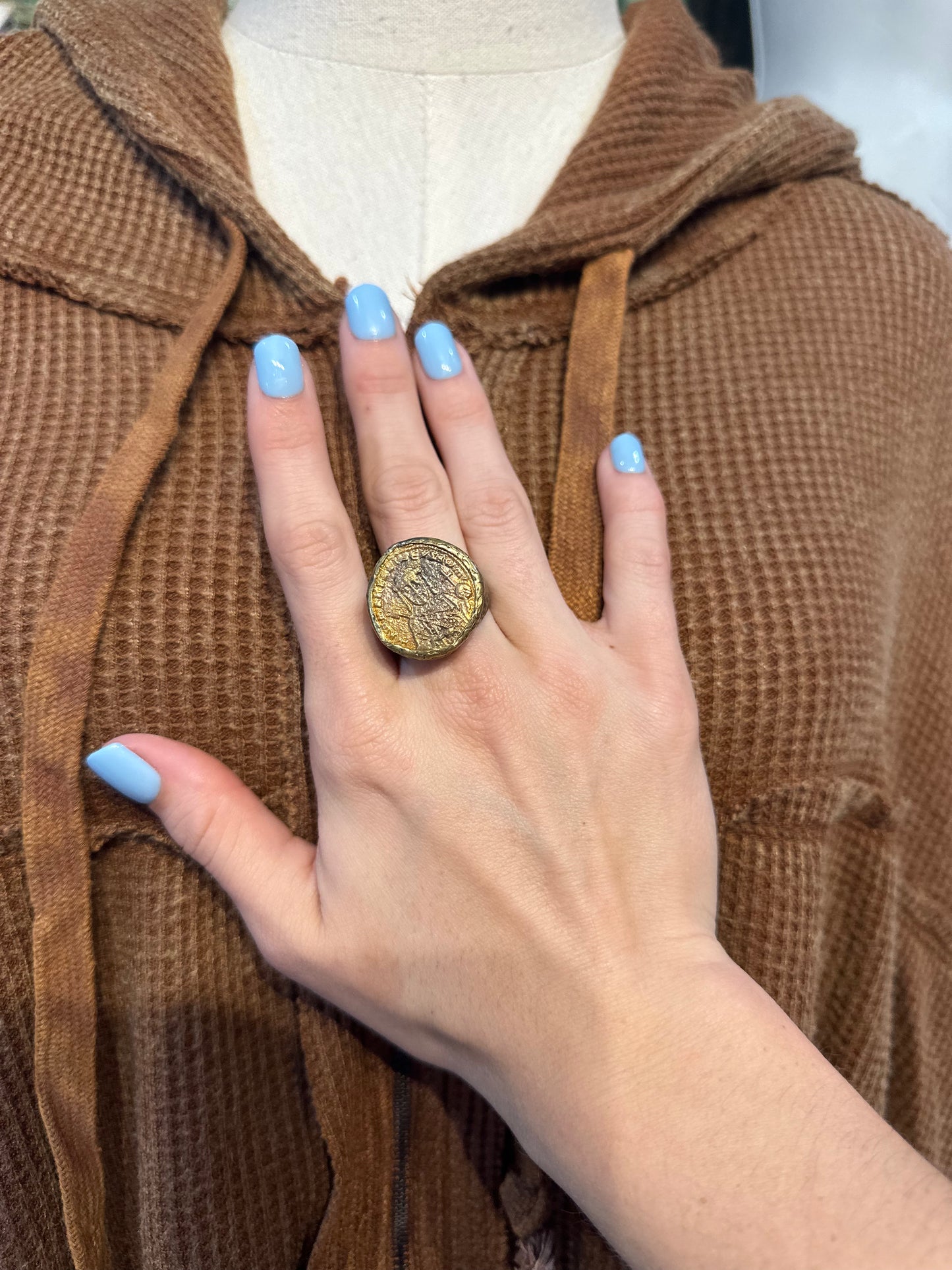 Gold Plated Brass Size 10 Coin Ring