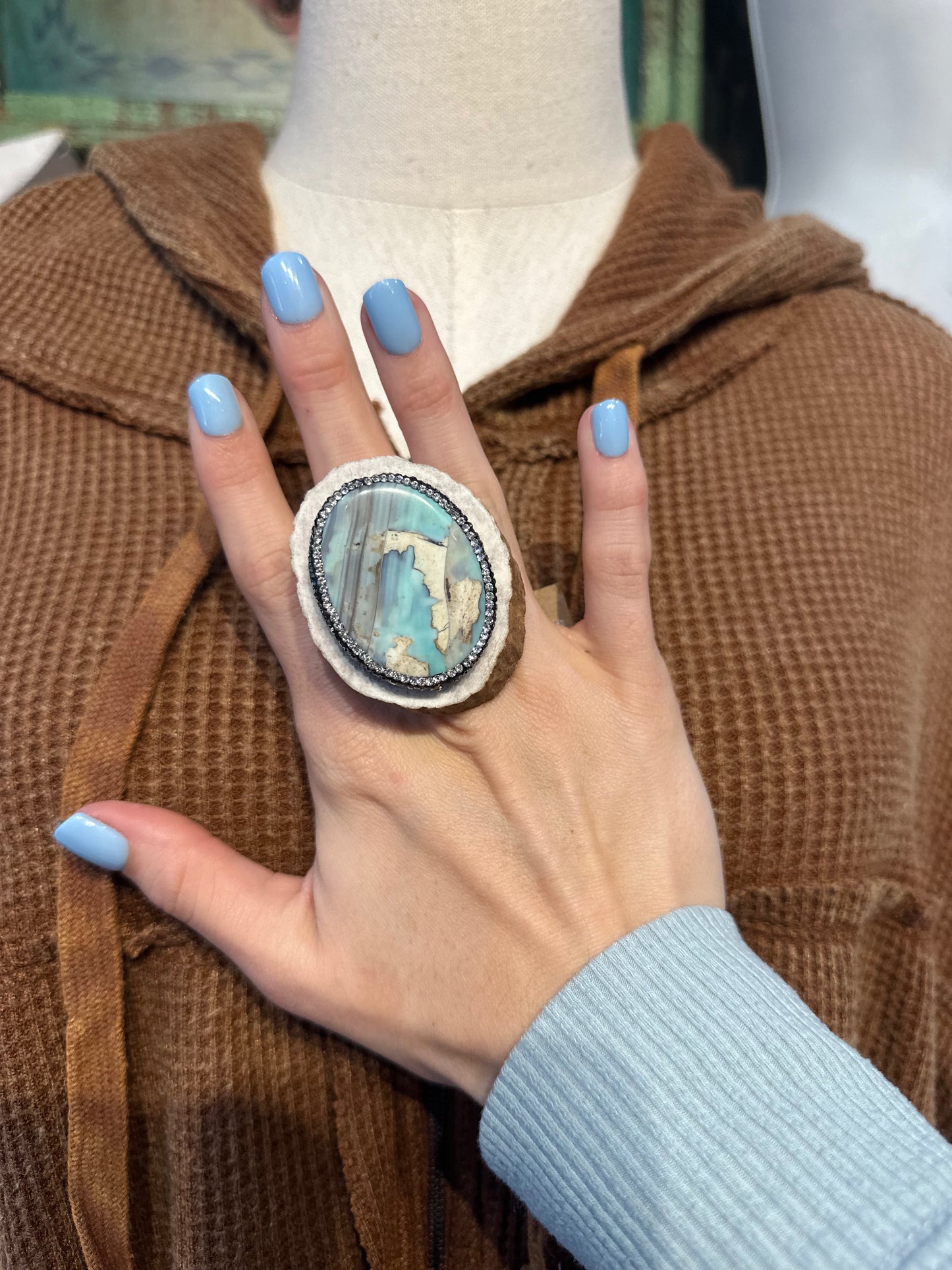 Sandra Ling Antler Shed Larimar Scenic Jasper Pave Ring