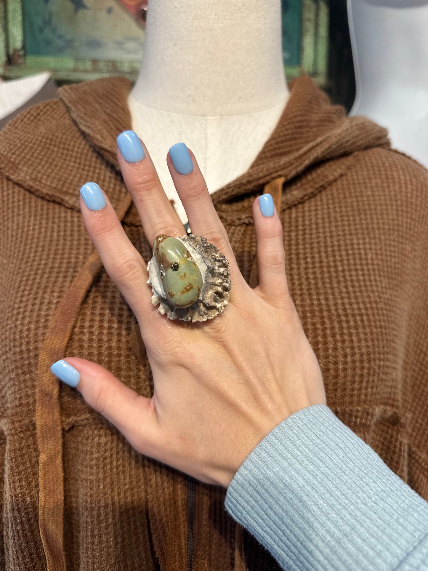 Sandra Ling Antler Shed Turquoise Chunk Ring