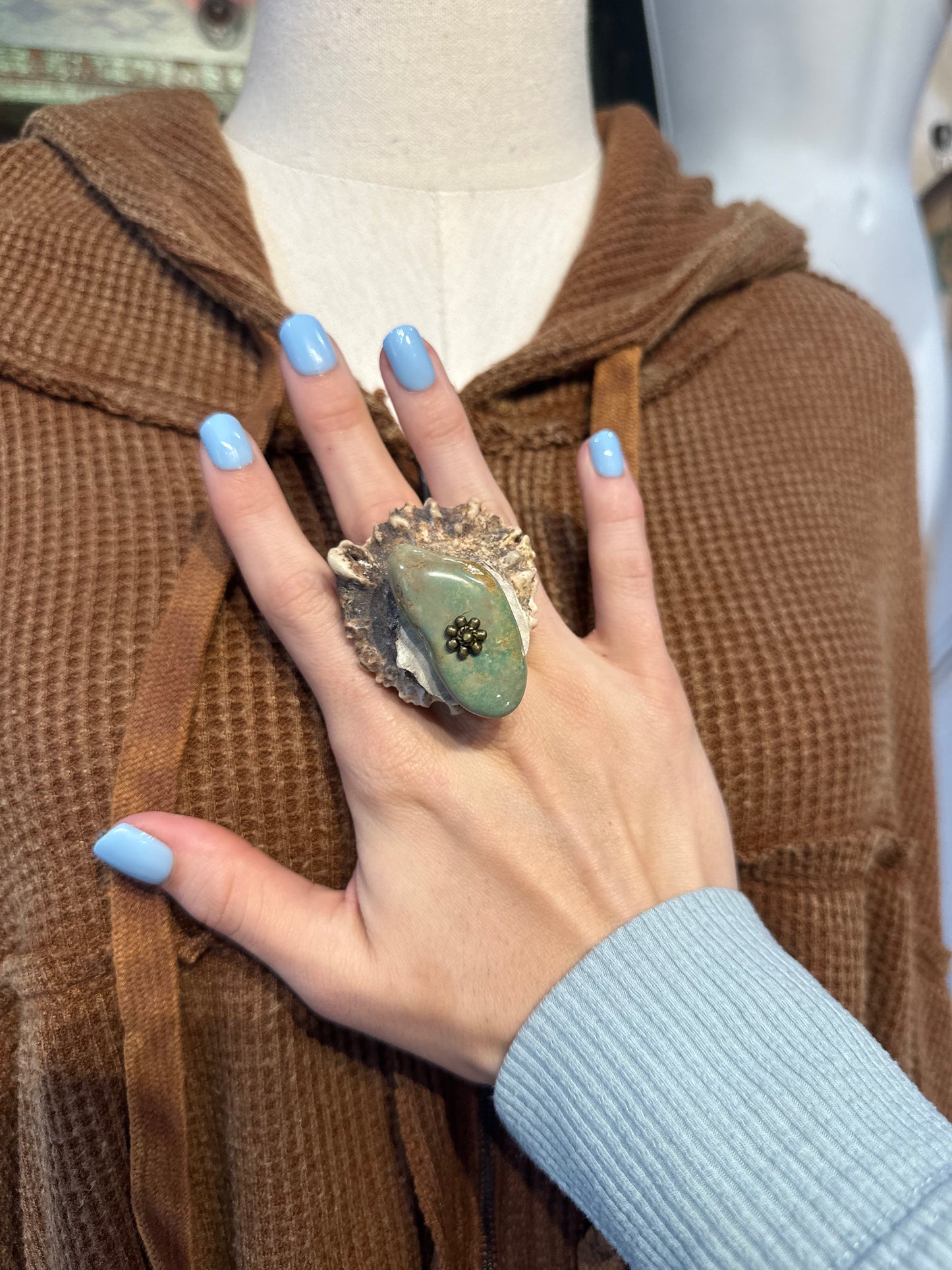 Sandra Ling Antler Shed Turquoise Chunk Ring